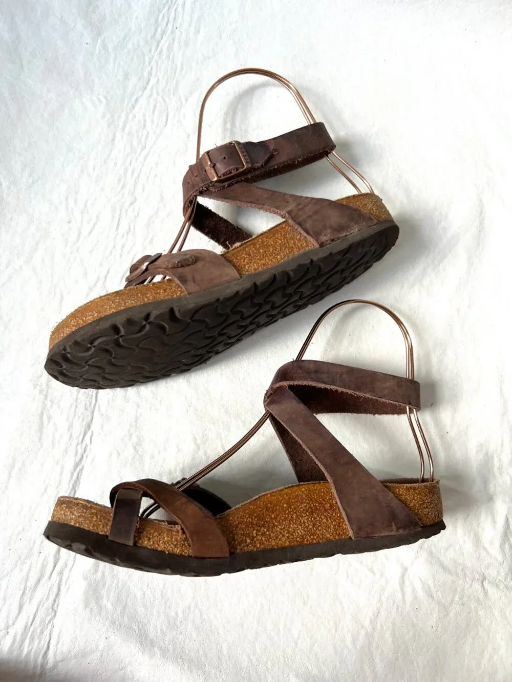 Birkenstock sandals Yara womens 38 7 7.5 brown leather toe loop ankle strap